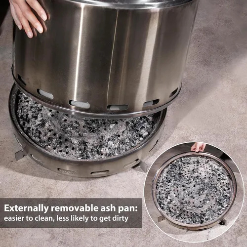 Miniatura 3 de ROOMTEC Fogata sin humo de 15 pulgadas, hoguera portátil de leña con soporte y bolsa, hoguera fácil de limpiar con cenicero extraíble, chimeneas