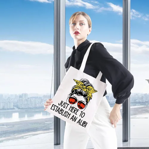 Miniatura 5 de GJTIM True Crime Gift Seriel Killer Gift Just Here to Establish and Alibi - Bolsa de maquillaje para fanáticos del programa de crimen Bolso beige