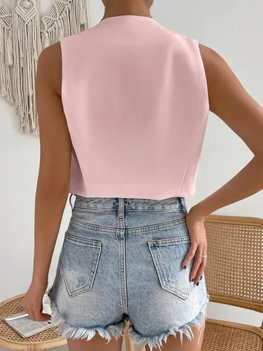 Miniatura 2 de Floerns Chaleco corto sin mangas con botones en la parte delantera y cuello en V para mujer