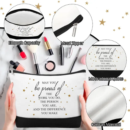 Miniatura 3 de 30 piezas de regalos de agradecimiento a los empleados, bolsas de maquillaje de lona inspiradoras, bolsa de cosméticos a granel con cremallera