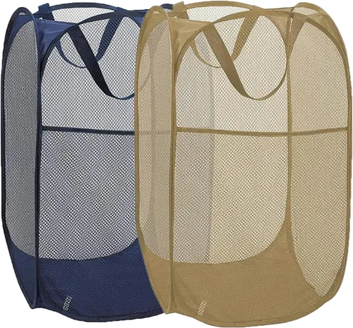 Miniatura 9 de Cestas plegables de malla para la ropa sucia, cesta portátil para ropa sucia, cestas de almacenamiento plegables (azul, paquete de 2)