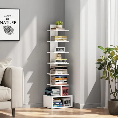 Miniatura 20 de TUTOTAK - Estantería estrecha, estantería de 8 niveles, estante de libros con espacio para la columna para espacios pequeños, estante de esquina