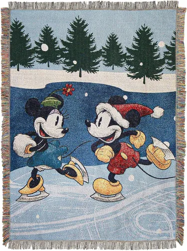 Northwest Mickey Mouse Manta Tejida de Tapiz, 48" x 60", Patinaje de Invierno Patín de invierno