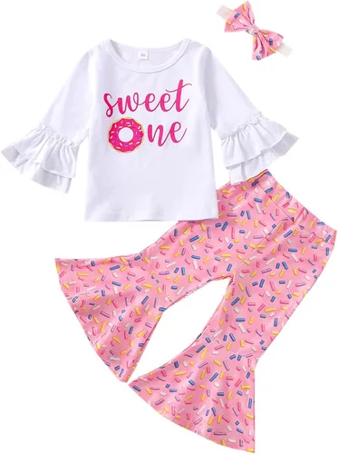 Miniatura 22 de Conjunto de ropa de cumpleaños para bebé niña pequeña, camiseta de manga larga, pantalones de campana, diadema