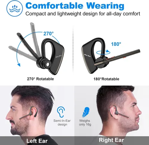 Miniatura 4 de New Bee Auricular Bluetooth V5.2 Auriculares inalámbricos Bluetooth 24 horas de conversación CVC8.0 Dual Mic Cancelación de ruido