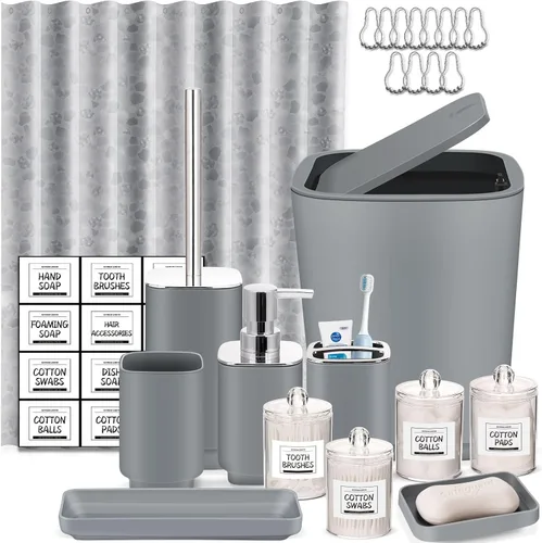 Miniatura 11 de Accesorios de baño verdes, juego de baño de 11 piezas, bandeja, soporte para cepillos de dientes, taza para cepillos de dientes, dispensador