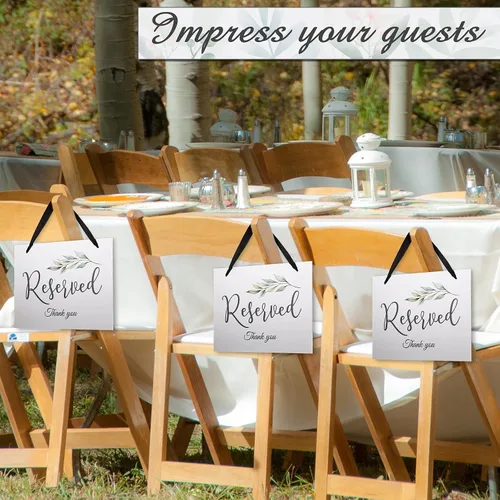 Miniatura 6 de Zonon 6 carteles reservados para sillas de boda colgantes con cinta, cartel de asiento de silla de boda, pancarta de papel para ceremonia, fiesta