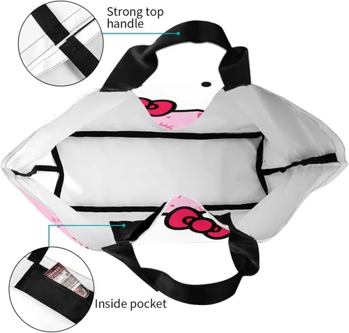 Miniatura 5 de Bolso de mano Kawaii rosa con gato para mujer, lindo bolso de hombro grande, bolso cruzado para el trabajo, viajes, compras