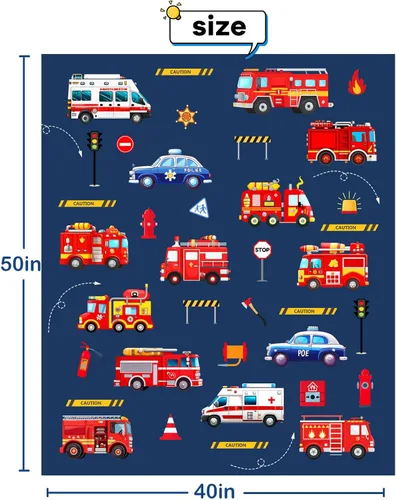 Miniatura 2 de BOOPBEEP Manta de camión de bomberos para niños y niñas, manta de felpa de forro polar suave para niños pequeños a adolescentes, 40 x 50 pulgadas
