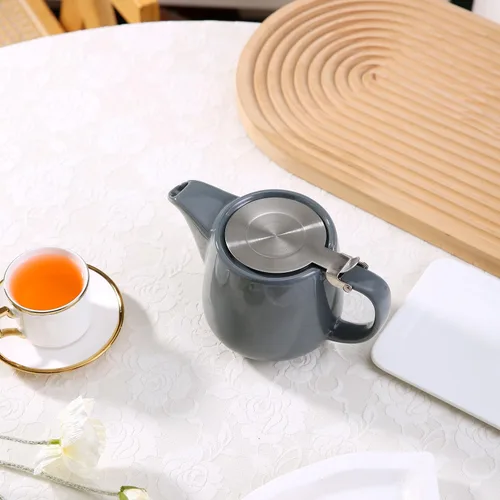 Miniatura 8 de Tetera de cerámica con infusor de acero inoxidable, resistente al calor, perfecta para hacer té, tetera gris 500ml/17oz