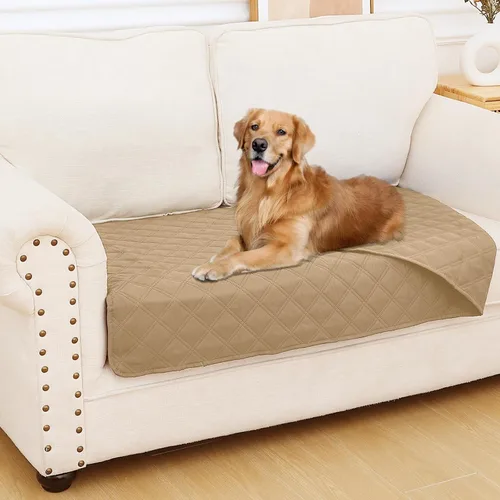 Miniatura 171 de Smiry Funda impermeable para cama de mascota, suave y lavable, para muebles, cama, sofá, reversible, a cuadros (30 x 53 pulgadas, color beige/beige)