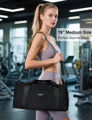 Miniatura 6 de Bolsa de gimnasio para mujer con compartimento para zapatos y bolsillo para artículos húmedos, bolsa de lona para viajes, deportes, fitness