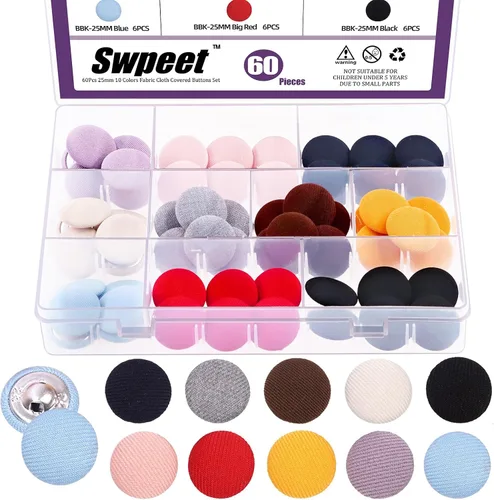 Miniatura 9 de Swpeet Kit surtido de 100 botones redondos de 10 colores, 0.492 in de tela cubierta de tela de tela de 0.492 in, perfecto para bodas nupciales