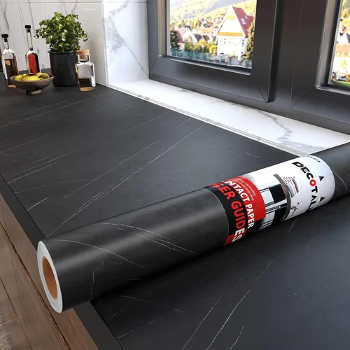 Decotalk Papel de Contacto de Mármol Negro para Cocina 12 x 120 pulgadas Despegar y Pegar Encimeras Mármol Papel Tapiz Autoadhesivo Papel de