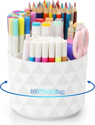 Miniatura 12 de Organizador de escritorio Nuozme, soportes giratorios de 360 grados para bolígrafos y lápices, organizador de bolígrafos con patrón de diamante y 5