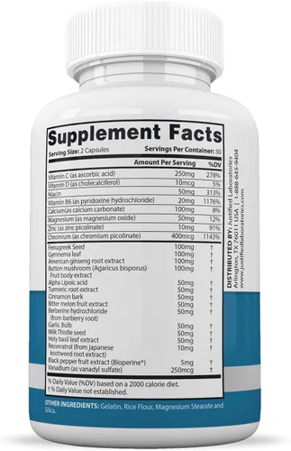 Miniatura 4 de Justified Laboratories Glucotrust Max 1295MG Formula Suplemento Píldoras 120 Cápsulas (paquete de 2)