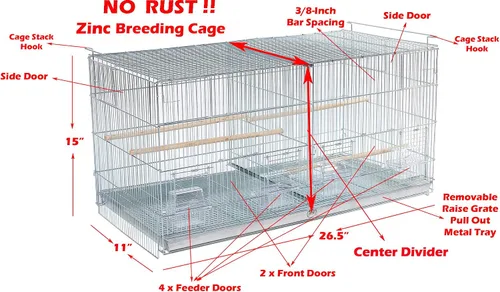 Miniatura 2 de Gran lote de jaula de vuelo para pájaros, sin óxido, galvanizada, chapada en zinc, apilable, con divisor central removible y puertas para nido