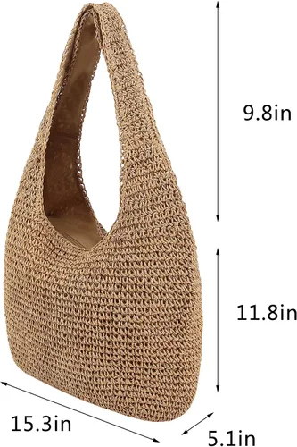 Miniatura 7 de Naimo Bolso de hombro de playa de paja para mujer, bolso grande hecho a mano, tejido a mano, bolso hobo casual de verano