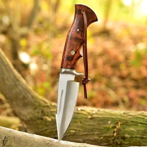Miniatura 7 de Poshland Cuchillo de caza hecho a mano, cuchillo EDC de hoja fija Bushcraft de 10 pulgadas con hoja de acero D2, mango de madera de nogal, funda