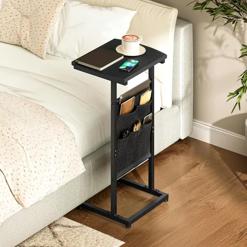 Miniatura 4 de HOOBRO Mesa auxiliar en forma de C, mesa auxiliar de 28.3 pulgadas para espacios pequeños, mesa de sofá con bolsa de almacenamiento, mesa auxiliar