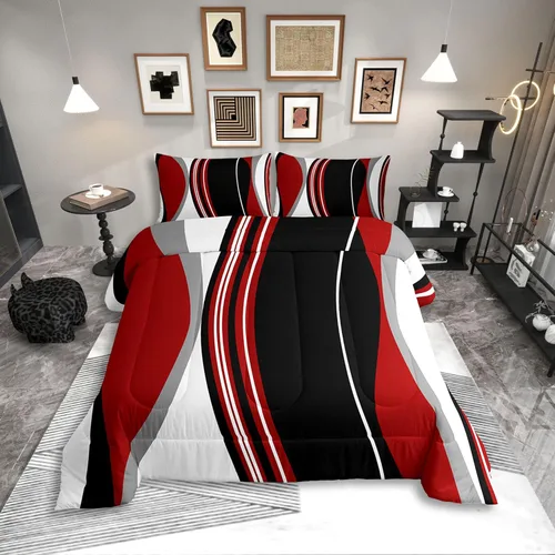 Miniatura 42 de Erosebridal Edredón Cuadrado para Niños y Niñas, Juego de Ropa de Cama Negro y Gris Blanco Azul Marino, Juego de Edredón Geométrico Completo