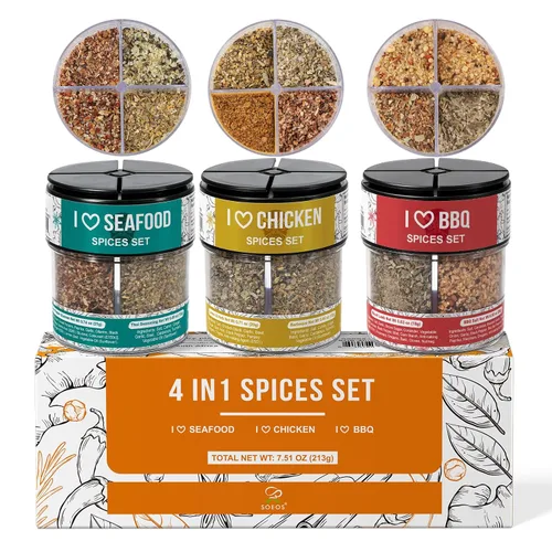 Miniatura 10 de Soeos 4-in-1 Spice Set (Pack of 3), 7.5 oz (200g) Garlic, Chili & Herbs Seasoning Blend – All-Purpose Cooking Spices for Everyday Meals, Marinades &