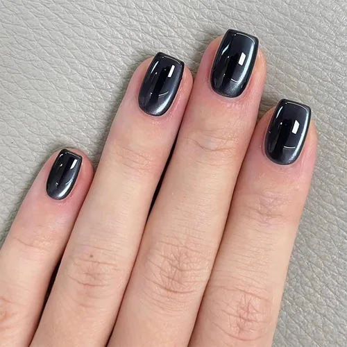Miniatura 16 de Uñas postizas a presión de Navidad, color rojo vino, uñas postizas cuadradas medianas con diseño degradado, cobertura completa, acrílico brillante