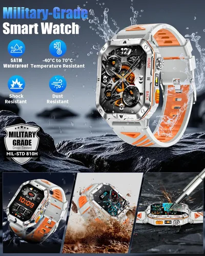 Miniatura 8 de Military Smarty Watch for Men, 2.01" Smartwatch with 1200mAh Battery, Flashlight, Answer/Make Calls, Heart Rate/Sleep Monitor 100+ Sport Modes
