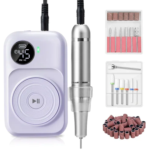 Madenia Taladro de uñas profesional recargable, lima de uñas eléctrica portátil de 45000 RPM, lima E para uñas de gel acrílicas, adecuada para uso