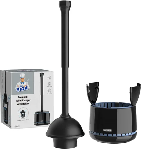 MR.SIGA Combo de émbolo de inodoro con soporte, émbolo de inodoro resistente y soporte para limpieza de baño, color negro