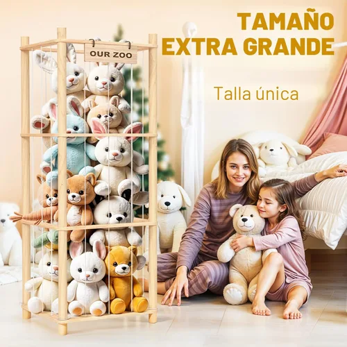 Miniatura 5 de Woodure Almacenamiento y Organizador de Animales de Peluche, Soporte de Juguete de Zoo de Madera Bonito para Habitaciones de Niños Pequeños, Salas