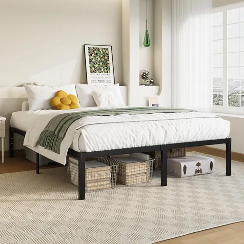 Miniatura 3 de Allewie Base de cama de tamaño matrimonial, camas de plataforma de metal de 14 pulgadas con espacio de almacenamiento, no necesita somier y fácil