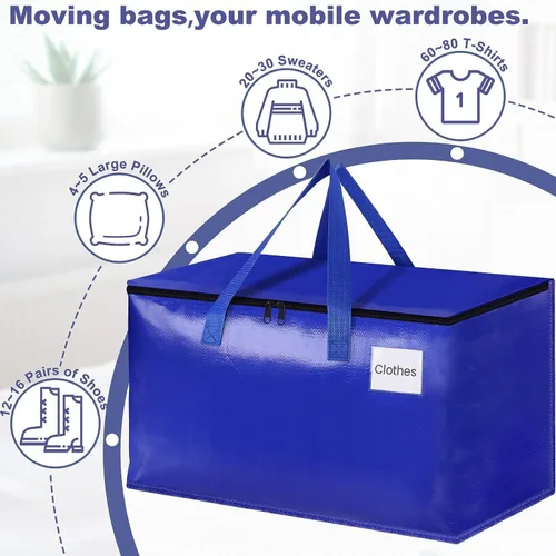Miniatura 3 de Bolsas de mudanza extra grandes, bolsas de almacenamiento con asas de estudio y cremalleras resistentes, suministros de mudanza para mudanza