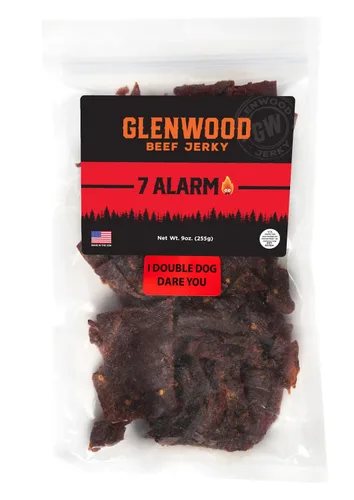 Glenwood Snacks 7 ALARM - Pimienta escorpión de carne picante, pimiento fantasma, Carolina Reaper y Habanero, 9 onzas