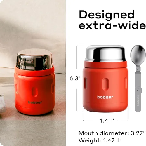 Miniatura 6 de BOBBER Tarro de alimentos aislado de acero inoxidable de 16 oz con boca extra ancha, cuchara y tazón integrados, mantiene el calor durante 10 horas