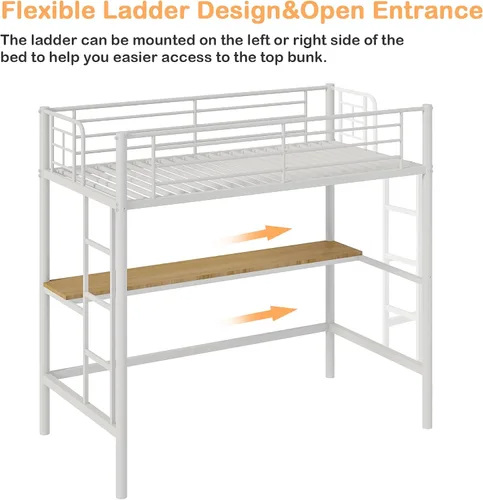 Miniatura 5 de VECELO Cama alta tamaño individual con escritorio, base de cama de metal con escalera extraíble y barandilla de seguridad, no necesita somier