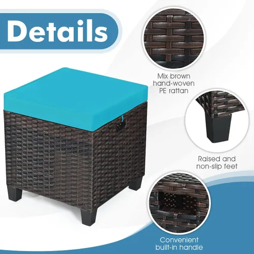 Miniatura 4 de LDAILY Moccha - Juego de 2 otomanas para patio al aire libre, para todo tipo de clima, con cojines extraíbles, reposapiés para exteriores (turquesa)