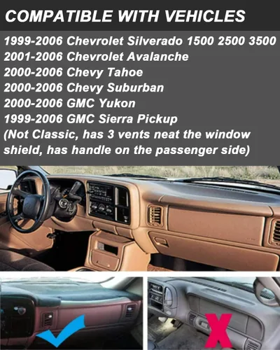 Miniatura 4 de POSAID Cubierta de Tablero de Instrumentos Tapete Alfombrilla para Chevrolet Silverado GMC Sierra 1999-2006, Chevy Avalanche Tahoe Suburban GMC Negro