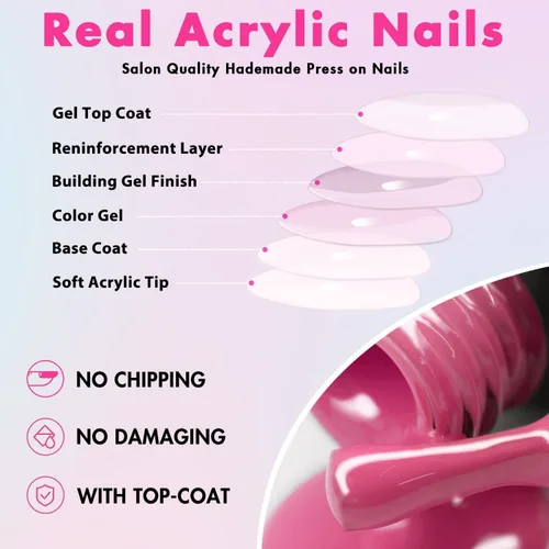 Miniatura 7 de Uñas postizas a presión azul real - Forma de almendra, longitud media, acrílicas neutrales reutilizables para mujeres y niñas - Uñas postizas
