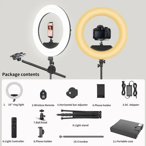 Miniatura 6 de Kit de Luz de Anillo Grande con Soporte de 79", [Nueva Versión] 55W 6700K Regulable, Trípode de Luz de Anillo LED Grande de 18", Soporte Doble