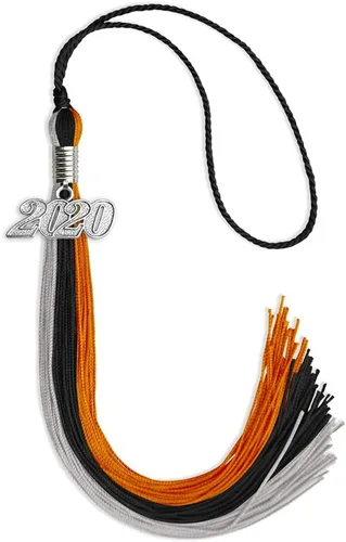 Miniatura 141 de Endea Graduation Borla de triple color con gota de fecha plateada (negro/dorado/granate, 2020)