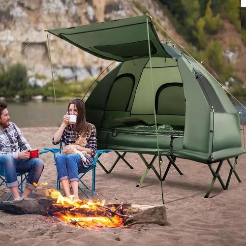 Miniatura 2 de Tangkula Combo de Catre de Tienda 5 en 1 con Toldo, Colchón de Aire, Saco de Dormir, Almohada, Tienda Individual Elevada con Bolsa de Transporte