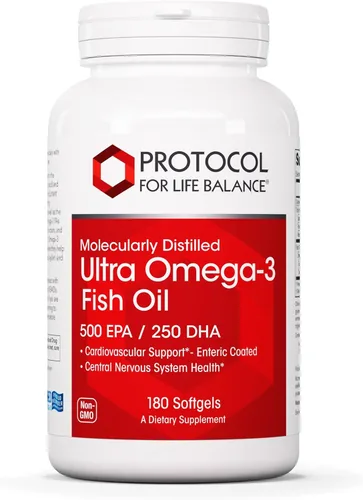 PROTOCOL FOR LIFE BALANCE Ultra Omega-3-500mg EPA y 250mg DHA - Aceite de pescado para apoyo cerebral, salud del corazón y sistema nervioso* -