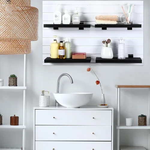 Miniatura 7 de Landical Paquete de 4 estantes de madera de pared de tablones, 16.1 pulgadas de profundidad x 6.7 pulgadas de ancho x 1.1 pulgadas de alto, estantes