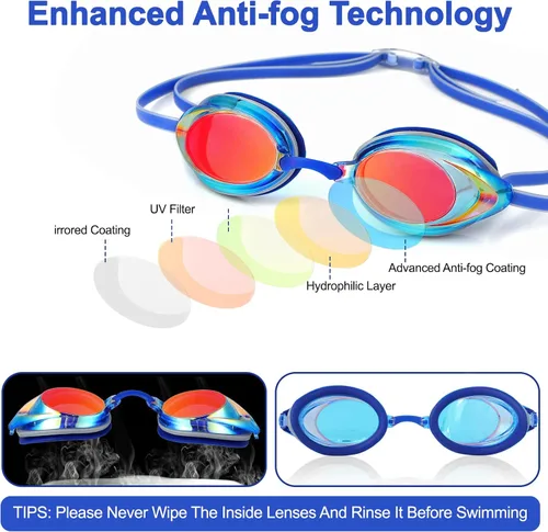 Miniatura 3 de Gafas de natación, paquete de 2 gafas de natación con protección UV antivaho para adultos, hombres, mujeres, jóvenes