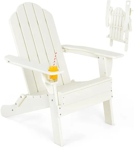 Miniatura 22 de Giantex Adirondack - Silla plegable para exteriores, silla de patio resistente a la intemperie de HDPE con soporte integrado para tazas, silla