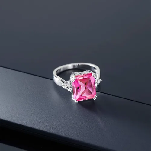 Miniatura 56 de Gem Stone King Anillo de compromiso con piedra natal de 5-10 quilates para mujer, plata de ley 925, corte esmeralda de 0.47 x 0.394 pulgadas, anillo