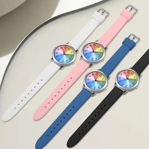 Miniatura 6 de Letoff Reloj analógico clásico, esfera arcoíris con números arábigos, banda de silicona, resistente al agua hasta 98.4 ft
