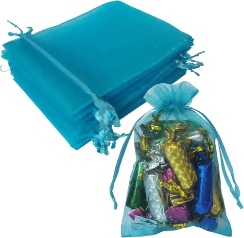 Bolsas de organza para regalo, 50 unidades con cordón de 4 x 6 pulgadas, color azul aguamarina para baby shower, recuerdos de fiesta, cumpleaños,