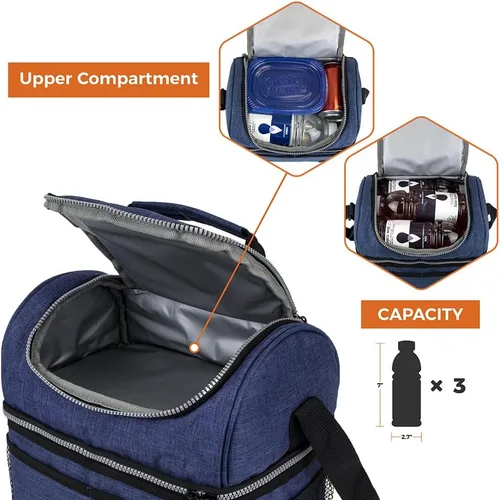 Miniatura 8 de OPUX Lonchera para hombres y mujeres, lonchera grande aislada para adultos, trabajo, doble lonchera de dos niveles, preparación de comidas, Azul